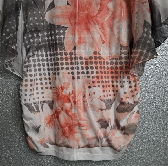Espresso Orange & Grey Floral Blouse With Ruched Sides Size M - Picture 14 of 15